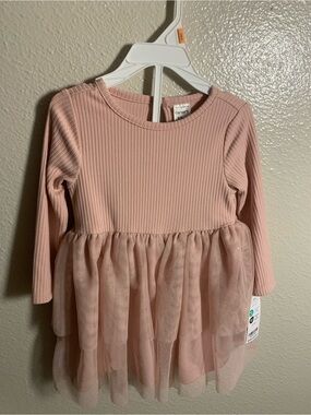 Carter's Blush Pink Ribbed Long-Sleeve Tulle Dress